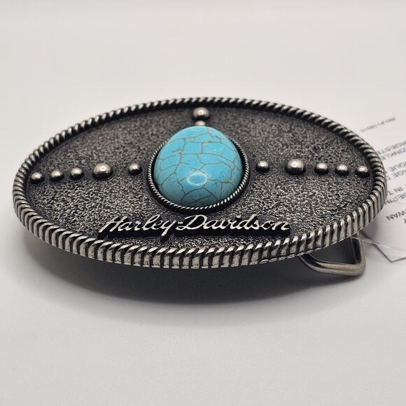 Women's Belt Buckle Harley-Davidson, Turquoise Antique Nickel Finish #MAU009 - Picture 4 of 5